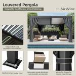 Airwire 10x12 FT Louvered Pergola, Aluminum Outdoor Pergolas with Adjustable Roof, Hardtop Gazebo with Waterproof Curtains & Netting