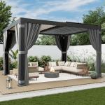 Airwire 10x12 FT Louvered Pergola, Aluminum Outdoor Pergolas with Adjustable Roof, Hardtop Gazebo with Waterproof Curtains & Netting