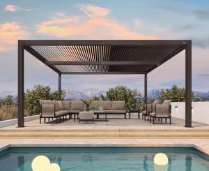 PURPLE LEAF Louvered Pergola 12' × 16' Outdoor Hardtop Gazebo Sun Shade with Adjustable Canopy Aluminum Retractable Roof - Bronze