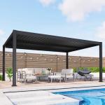 FansaFurn Louvered Pergola 12' x 16' with Adjustable Louvers Roof and Gutter System