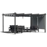 BPS 12x16 FT Outdoor Pergola - Retractable Shade Canopy with Aluminum Frame & Roller Shade Curtains for Patio, Backyard, or Deck, Gray