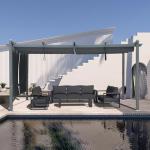 BPS 12x16 FT Outdoor Pergola - Retractable Shade Canopy with Aluminum Frame & Roller Shade Curtains for Patio, Backyard, or Deck, Gray