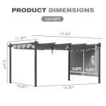 BPS 12x16 FT Outdoor Pergola - Retractable Shade Canopy with Aluminum Frame & Roller Shade Curtains for Patio, Backyard, or Deck, Gray