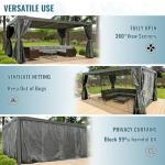 Domi 12x16FT Louvered Pergola Aluminum Structure Outdoor Pergola with Adjustable Roof Patio Pergola for Backyard Garden, Curtains and Netting, Dark Gray