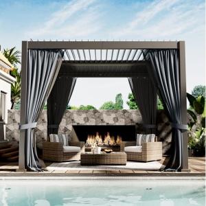 TIMWNER 10'x10' Metal Pergola, Outdoor Patio Pergola with Hardtop Roof,Aluminum Pergolas with Curtains,Waterproof Gazebo for Garden,Patio,Gray