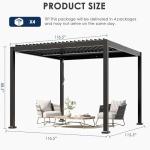 TIMWNER 10'x10' Metal Pergola, Outdoor Patio Pergola with Hardtop Roof,Aluminum Pergolas with Curtains,Waterproof Gazebo for Garden,Patio,Gray