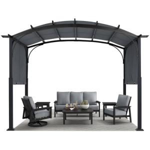MASTERCANOPY 10x10ft Outdoor Retractable Pergola with Sun Shade Canopy Patio Metal Garden Pergola,Dark Grey