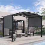 MASTERCANOPY 10x10ft Outdoor Retractable Pergola with Sun Shade Canopy Patio Metal Garden Pergola,Dark Grey