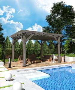GAOMON 10 X 12 FT Wood Pergola, Solid Structure, Retractable Shade Canopy, Outdoor Wooden Pergola for Patio, Backyard, Deck, Garden