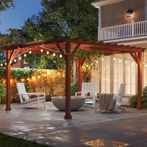 Outsunny 11' x 12.5' Outdoor Wood Pergola with Grape Trellis with Stable Structure for Climbing Plant Support for Patio, Deck, Backyard, Lawn, Brown