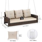 YITAHOME 3-Seats Wicker Hanging Porch Swing Chair Outdoor Gray Rattan Patio Swing Lounge 3 Back Cushions Capacity for Garden, Balcony, Deck