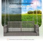 VINGLI 4 FT Rattan Porch Swing Outdoor Support 800 LBS with Cushions & Adjustable Chains, Patio Wicker Swing Bench Chair for Garden, Yard, Lawn, Tree, Grey