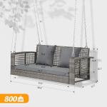 VINGLI 4 FT Rattan Porch Swing Outdoor Support 800 LBS with Cushions & Adjustable Chains, Patio Wicker Swing Bench Chair for Garden, Yard, Lawn, Tree, Grey