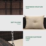 YITAHOME 3-Seats Wicker Hanging Porch Swing Chair Outdoor Gray Rattan Patio Swing Lounge 3 Back Cushions Capacity for Garden, Balcony, Deck