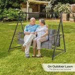 VINGLI 4 FT Rattan Porch Swing Outdoor Support 800 LBS with Cushions & Adjustable Chains, Patio Wicker Swing Bench Chair for Garden, Yard, Lawn, Tree, Grey