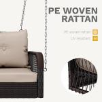 DWVO 3 Seats Porch Swing Hanging Bench Swing Outdoor Wicker Patio Swing Lounge Front Rattan 794lbs for Garden, Balcony, Brown&Beige