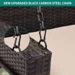 YITAHOME Wicker Hanging Porch Swing Chair Outdoor Brown Rattan Patio Swing Lounge w/ 2 Back Cushions Capacity 530lbs for Garden, Balcony, Living Room, Beige