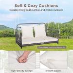 Tangkula Outdoor Wicker Porch Swing, 2-Person Hanging Seat with Seat & Back Cushions, Heavy-Duty Metal Frame & 2 Sturdy Hanging Ropes, Wicker Woven Swing Loveseat for Front Porch