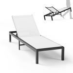 WOAJNQO Aluminum Outdoor Chaise Lounge Chairs, Patio Metal Deck Lounger 5-Position Adjustable Backrest Chase Recliner with Wheels, Waterproof Outside Sun Tanning Chair for Pool/Garden/Beach, White