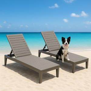 Outdoor Chaise Lounge Set of 2,Lightweight Patio Chairs,Waterproof Sun Loungers Chair Outdoor,5-Positions Adjustable Pool Lounge Chair for Garden Beach Patio Poolside Lawn and Deck,Striped Grey