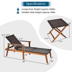 Tangkula 3 Pieces Lounge Chair Set, Outdoor Rattan Chaise Lounge with 4 Adjustable Backrest, Acacia Wood Frame,Foldable Side Table, Patio Furniture for Lawn, Backyard, Poolside (Mix Brown)