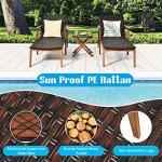 Tangkula 3 Pieces Lounge Chair Set, Outdoor Rattan Chaise Lounge with 4 Adjustable Backrest, Acacia Wood Frame,Foldable Side Table, Patio Furniture for Lawn, Backyard, Poolside (Mix Brown)