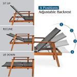 Tangkula 3 Pieces Lounge Chair Set, Outdoor Rattan Chaise Lounge with 4 Adjustable Backrest, Acacia Wood Frame,Foldable Side Table, Patio Furniture for Lawn, Backyard, Poolside (Mix Brown)