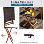 Tangkula 3 Pieces Lounge Chair Set, Outdoor Rattan Chaise Lounge with 4 Adjustable Backrest, Acacia Wood Frame,Foldable Side Table, Patio Furniture for Lawn, Backyard, Poolside (Mix Brown)