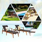 Tangkula 3 Pieces Lounge Chair Set, Outdoor Rattan Chaise Lounge with 4 Adjustable Backrest, Acacia Wood Frame,Foldable Side Table, Patio Furniture for Lawn, Backyard, Poolside (Mix Brown)