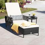 HAPPYGRILL Patio Chaise Lounge Chair Outdoor Rattan Wicker Recliner with Thick Cushion, Lumbar Pillow, Adjustable Backrest for Garden Porch Lawn Poolside