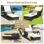 HAPPYGRILL Patio Chaise Lounge Chair Outdoor Rattan Wicker Recliner with Thick Cushion, Lumbar Pillow, Adjustable Backrest for Garden Porch Lawn Poolside