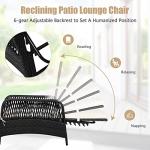 HAPPYGRILL Patio Chaise Lounge Chair Outdoor Rattan Wicker Recliner with Thick Cushion, Lumbar Pillow, Adjustable Backrest for Garden Porch Lawn Poolside