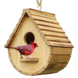 STARSWR Bird House for Outside,Bird Houses Outdoor, Natural Wooden Bird House Clearance Bluebird Finch Cardinals Hanging Birdhouse for Garden Viewing