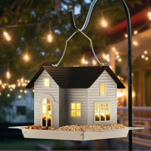 MrCrafts Solar Bird Feeder - Hanging Metal Bird House Feeder with Solar Lights, Outdoor Solar Lantern, Garden Decor for Outside, Unique Gifts for Mom, Grandma, Christmas