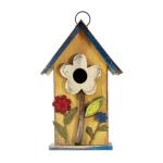 Glitzhome Bird Houses for Outside, 10.2" H Hanging Bird House for Outdoor Patio Garden Decorative Birdhouse Pet Cottage Distressed Wooden Birdhouse for Swallow Sparrow Finch Cardinals, Yellow Flower