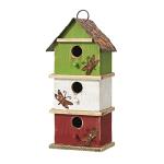 Glitzhome Bird Houses for Outside, 13.75" H Multicolored Three-Tiered Distressed Solid Wood Birdhouse Garden Hanging Bird House for Outdoors