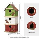Glitzhome Bird Houses for Outside, 13.75" H Multicolored Three-Tiered Distressed Solid Wood Birdhouse Garden Hanging Bird House for Outdoors