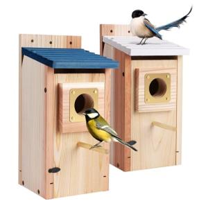 Bird Houses for Outside 2Pack with Copper Guard,Thicken Wooden Bluebird House Clearance Garden Country Cottages, Nesting Box for Finch Swallow Wren Chickadee Wild Bird Supplies, Easy to Assemble
