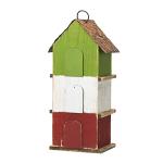 Glitzhome Bird Houses for Outside, 13.75" H Multicolored Three-Tiered Distressed Solid Wood Birdhouse Garden Hanging Bird House for Outdoors