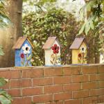 Glitzhome Bird Houses for Outside, 10.2" H Hanging Bird House for Outdoor Patio Garden Decorative Birdhouse Pet Cottage Distressed Wooden Birdhouse for Swallow Sparrow Finch Cardinals, Yellow Flower