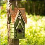 Glitzhome 12" H Green Hanging Distressed Solid Wood Garden Bird House Decorative Birdhouse