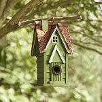 Glitzhome 12" H Green Hanging Distressed Solid Wood Garden Bird House Decorative Birdhouse