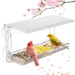 SUNALLY Window Bird Feeder for Outdoors, Clear Bird Feeders Window Mounted with Strong Suction Cups, Transparent Birds House Outside Wild Watching for Garden, Yard, Elderly Kids Viewing