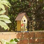 Glitzhome Bird Houses for Outside, 10.2" H Hanging Bird House for Outdoor Patio Garden Decorative Birdhouse Pet Cottage Distressed Wooden Birdhouse for Swallow Sparrow Finch Cardinals, Yellow Flower