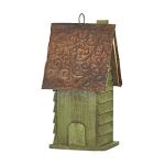 Glitzhome 12" H Green Hanging Distressed Solid Wood Garden Bird House Decorative Birdhouse