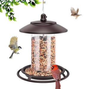 Bird Feeders for Outdoors, Hanging Metal Bird Feeder for Outside with Acrylic Tube Seed Capacity for Viewing Cardinal Finch, Weatherproof and Durable Wild Birdfeeder for Garden Yard