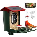 Smart Bird Feeder with Camera Solar Powered, 2K HD Video, AI Bird Species Identification, Instant Arrival Alerts, Weatherproof Design for Effortless Birdwatching, Best Gift for BirdLovers, Red