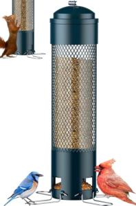 LCSEVEN Bird Feeders for Outdoors Squirrel Proof with Weight-Activated Perches, Hanging Bird Feeder for Outside, Metal Feeder for Wild Cardinal, Finch, Blue Jay, Chickadee, 3LB Seed Capacity, Green