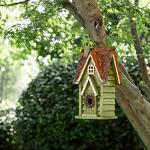 Glitzhome 12" H Green Hanging Distressed Solid Wood Garden Bird House Decorative Birdhouse