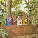 Glitzhome 12" H Green Hanging Distressed Solid Wood Garden Bird House Decorative Birdhouse